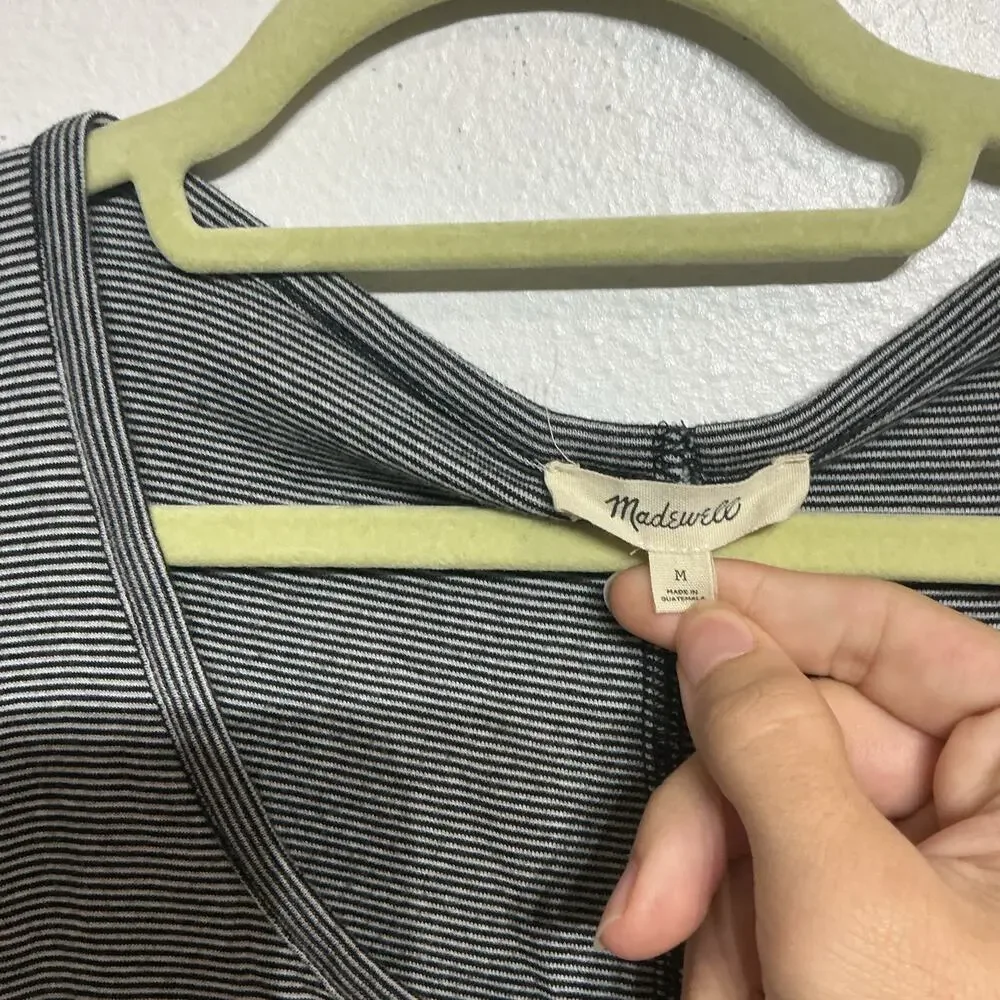 Madewell Blue Stripe Puff Sleeve Scoop Neck T-Shirt Sz M